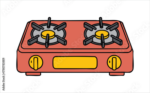gas stove with burner and control knob vector art isolated on white background
