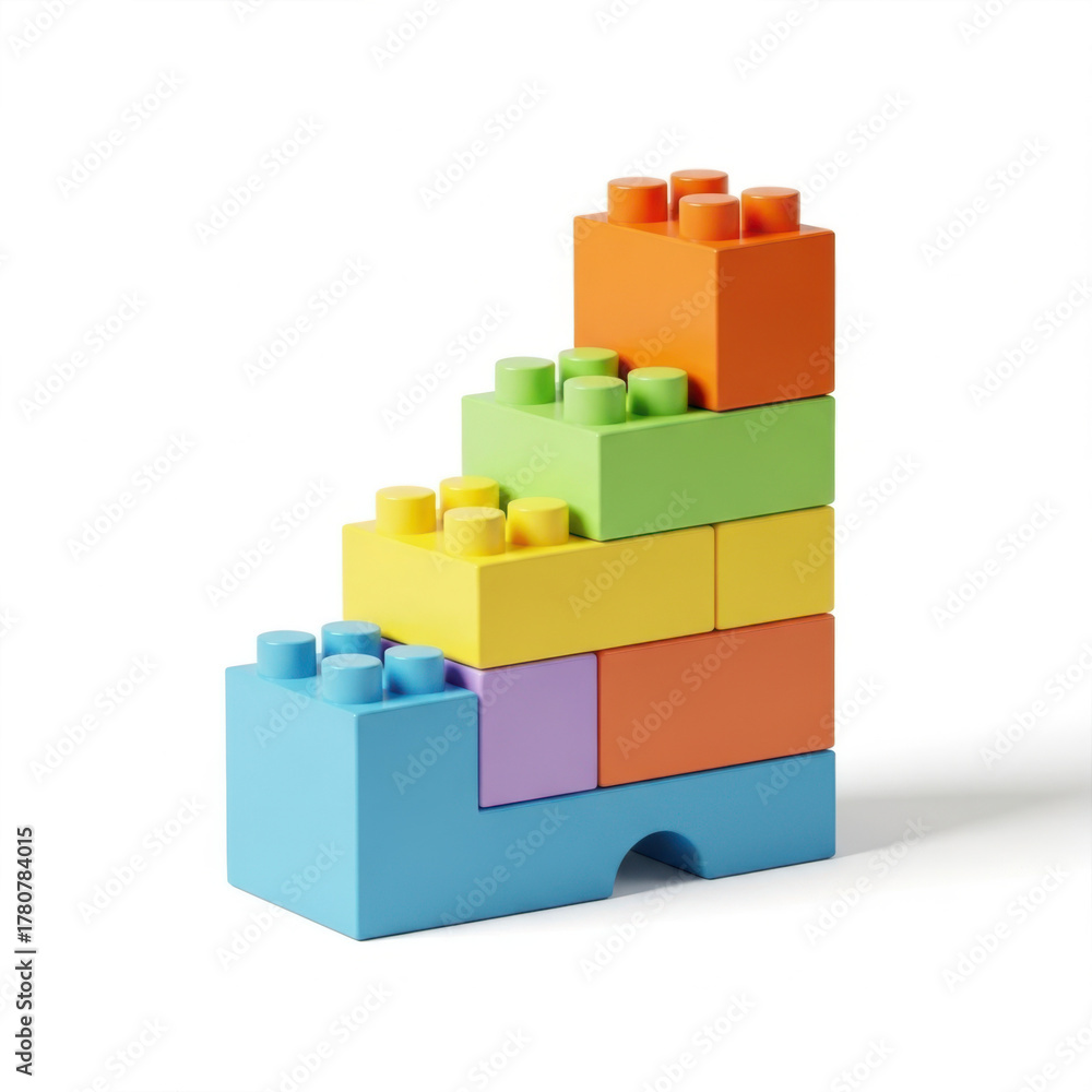 Obraz premium 3d building blocks staircase isolated on transparent background