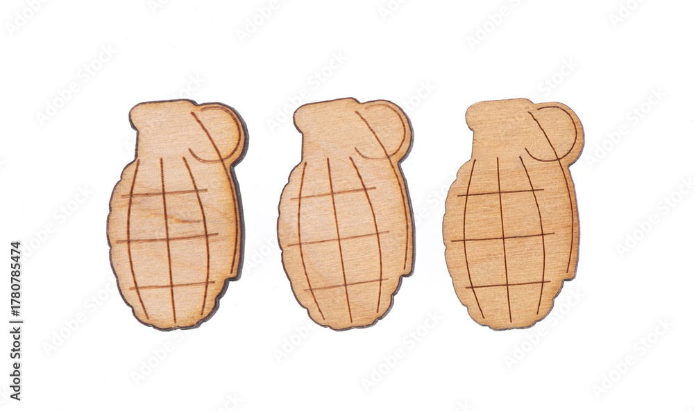 Naklejka premium Wooden Soviet military symbols isolated on white background