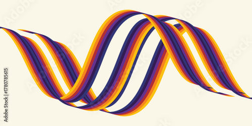 Abstract colorful 70s background vector. Vintage retro wallpaper with rainbow stripes and wavy lines. A 1970 color illustration suitable for posters, banners, decorative items and wall art.