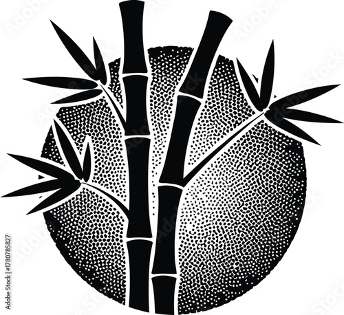 Black and White Bamboo Stalks with Dotted Background for Asian Inspired Designs