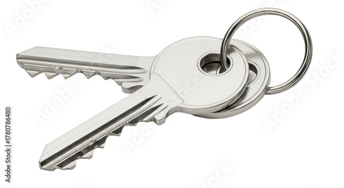 Set of modern steel keys isolated on white background.
