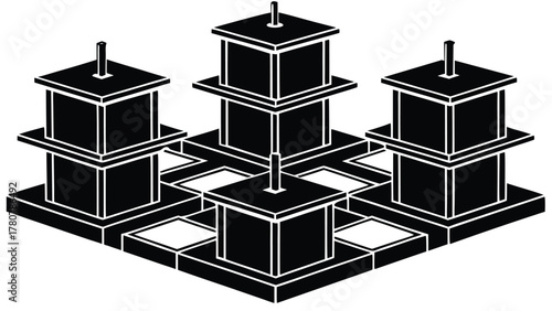 Black and white isometric 3D render of a modern office building for real estate architecture design illustration