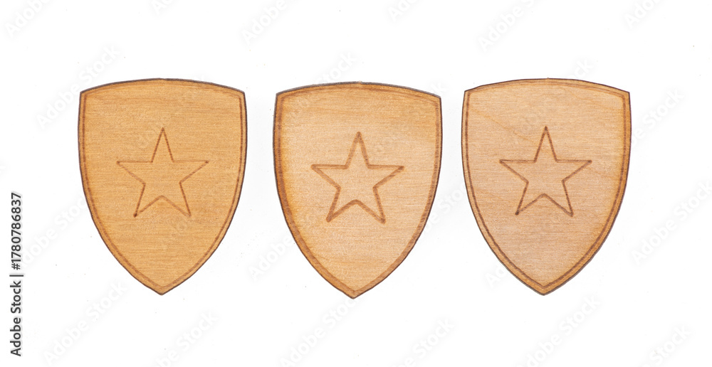 Naklejka premium Wooden Soviet military symbols isolated on white background