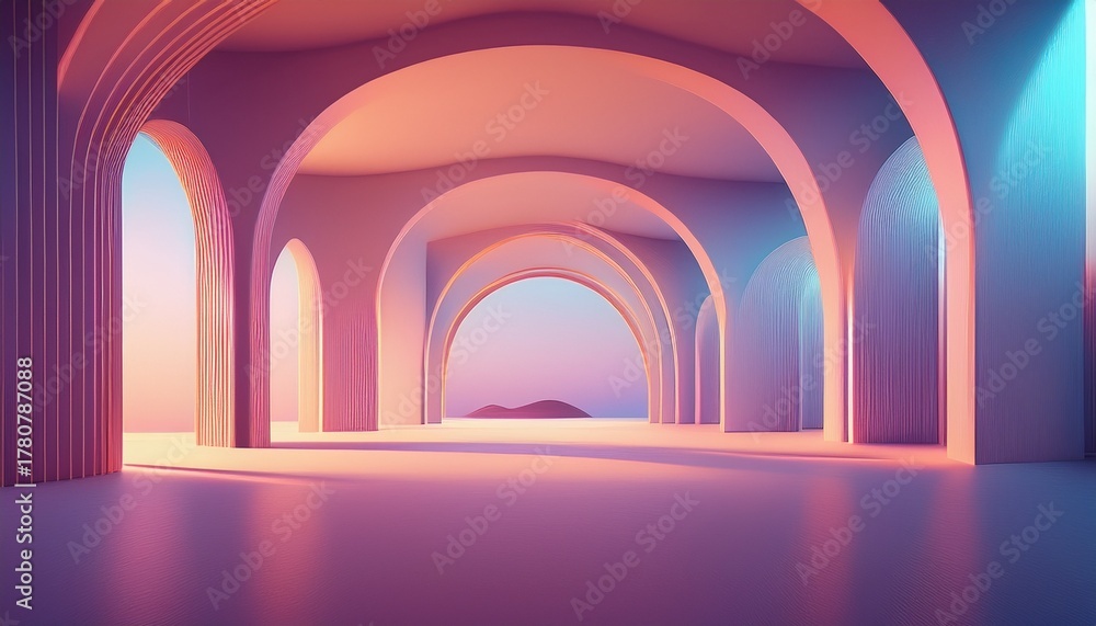 Fototapeta premium minimalist architectural space with arched structures and soft gradient lighting
