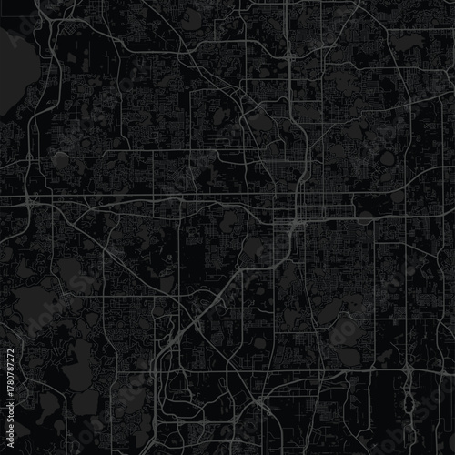 Orlando City Map Elegant monochrome wall decor featuring sleek linework and refined urban grid in a modern black and gray blueprint style.