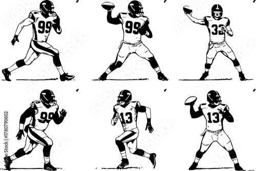 American Football Players in Action Silhouette
