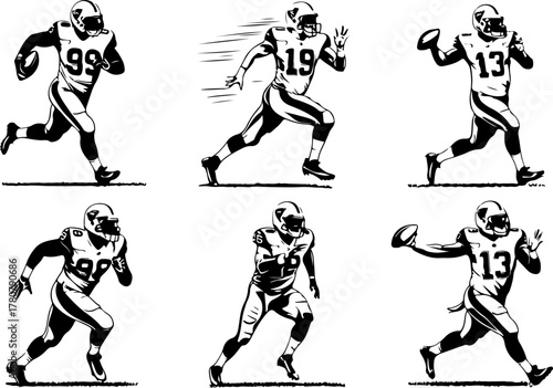 American Football Players in Action Silhouette