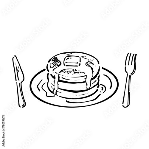 ホットケーキの線画イラスト