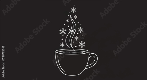 Winter Warmth in a Mug: A minimalist sketch of a steaming mug of winter-themed hot beverage, evoking a sense of coziness and seasonal comfort.