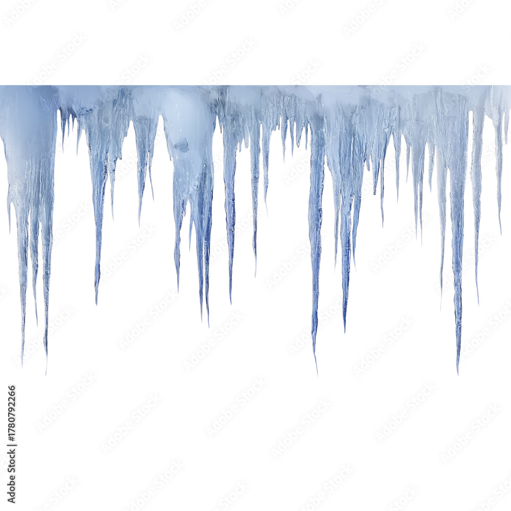 Fototapeta premium Row of Blue and White Icicles isolated on a transparent background