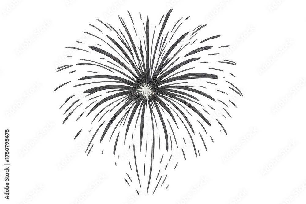 Obraz premium Firework explosion showing bursting celebration in grayscale, graphic illustration for festive events on transparent background