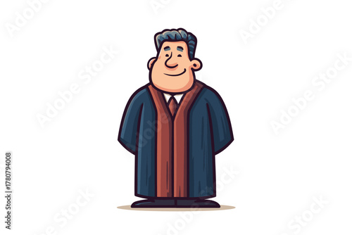 Cartoon character of a smiling judge in formal attire. Colorful vector
