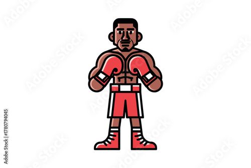 Dynamic boxing athlete in red gloves for sports design. Colorful vector