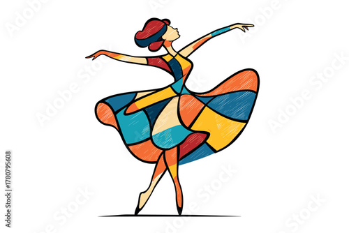 Colorful dance figure expressing movement and joy in abstract art. Colorful vector