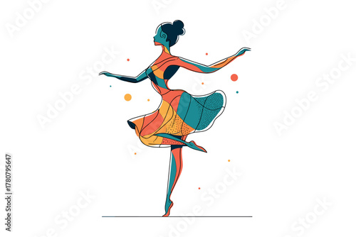 Colorful ballet dancer in motion with vibrant patterns and shapes. Colorful vector
