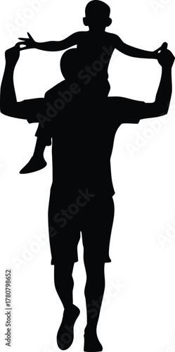 father carrying child on shoulders silhouette 