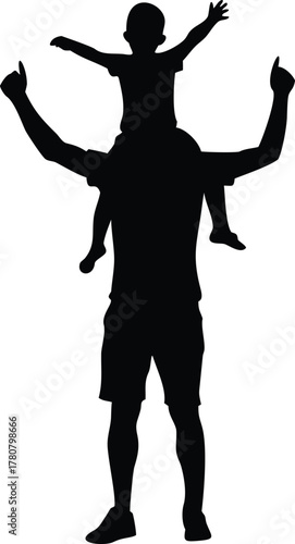 father carrying child on shoulders silhouette 