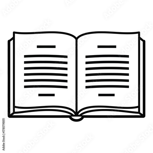 Open book illustration simple black lines on white background reading concept
