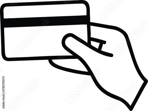 Illustration of a hand holding metal payment equipment