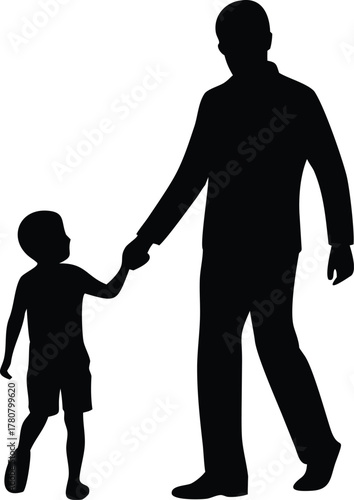 Silhouette illustration of a Father and son showing a vector of family happiness and love
