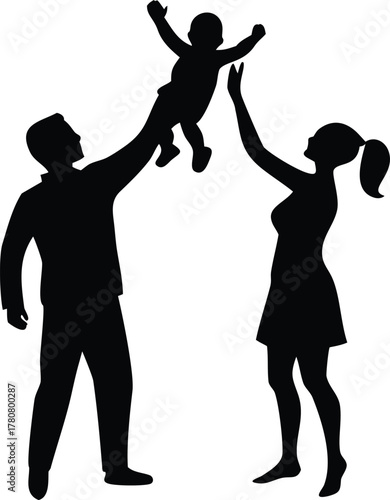 Family running together with baby parents motion