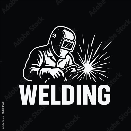 Industrial Welder at Work with Sparks, Welding Logo, Welder, Metal Fabrication