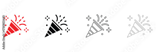 Confetti party popper vector icon set, party popper icon for Birthday, holiday, Christmas, New Year