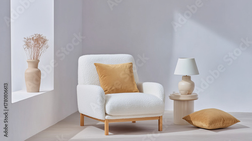 Light single armchair in neutral styling — product shot for showrooms, brands and decor.