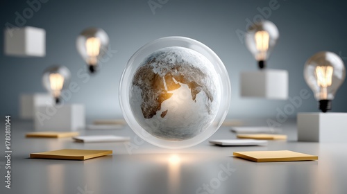 Brainstorming planning goals with glowing transparent speech bubble creative studio digital art modern environment close-up perspective