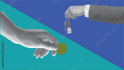 pay, loan, hand, dollar, help, investment, concept, isolated, hand giving key to another hand, concept of buying or selling real estate