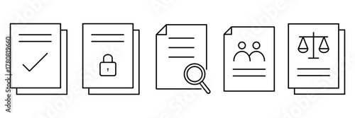 Document & File Management Line Icons Set, Legal, Profile & Checklist Document Icons. 