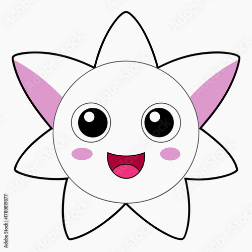 Adorable flower character with a cute smile and rosy cheeks, perfect for children's books and playful designs with a touch of kawaii charm