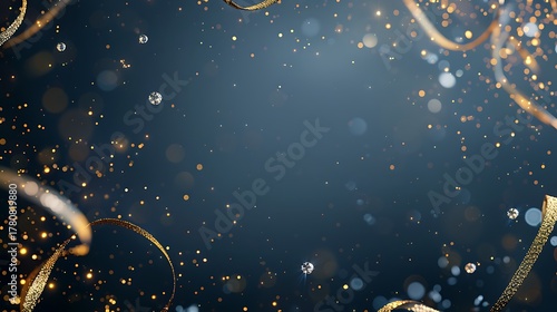 Elegant background with golden ribbons and sparkling lights for celebration or festive event decoration