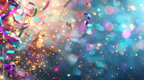 Colorful Bokeh Background with Glitter and Streamers Celebrating a Festive Event or Party Atmosphere
