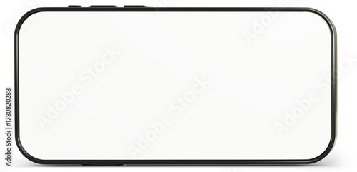3D Horizontal smartphone mockup with white screen. Black mobile phone isolated on white background. Landscape phone. 3d png illustration