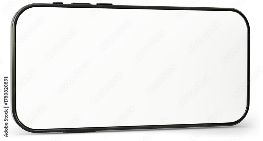 Naklejka premium 3D Horizontal smartphone mockup with white screen. Black mobile phone isolated on white background. Landscape phone. 3d png illustration