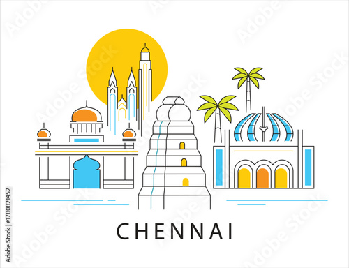 Colorful Abstract Vector Artwork of Chennai City Life