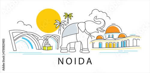Minimalist Vector Artwork Featuring Noida Landmarks