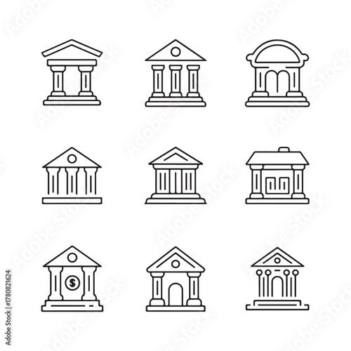 Classic bank exterior solid icons