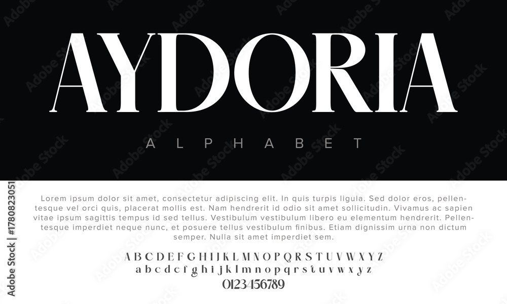 Obraz premium Aydoria modern urban font with futuristic minimal design for logos, music, sports, and digital typography.