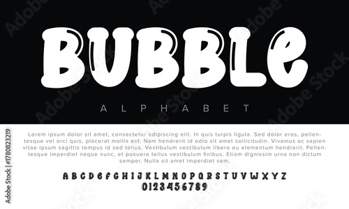 Bubble typeface font with futuristic minimal design for logos, music, sports, and digital typography.