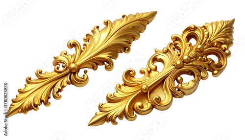 Collection of Two Elegant Gold Ornament Designs isolated on transparent background