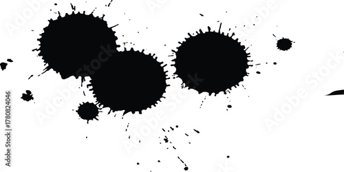 Abstract ink blots on white background. Black ink splatters on white background. 