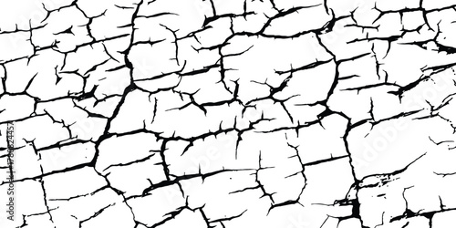 Cracked barren desert earth on transparent white background. Crack concrete white wall or Cement wall background. Broken wall background. Distressed paint crack texture, vector illustration, grunge 