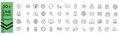 Line Style Contact Icons Set Phone Email Location And Communication Symbols