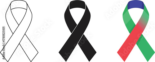 Ribbon awareness symbol in various styles and colors