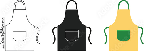 Set of three aprons in different styles colors
