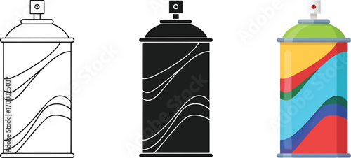 Spray can vector illustration set with different styles colors