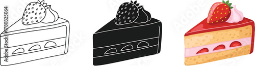 Strawberry cake slices in different styles design options